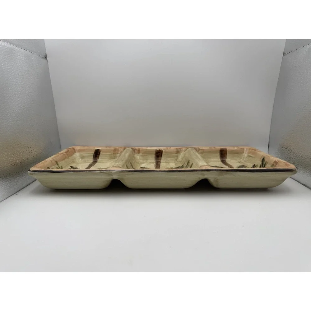 HD Designs Palm Tree 3 Section Ceramic Serving Tray Tropical Divided‎ Platter